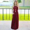 Kvinna Solid Long Boho Dress Lady Beach Sommar Sundrss Maxi Kvinnor Ärmlös Färg Pocket Vestido de Verano1