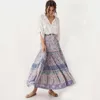 2019 Falda de columpio de estilo étnico de playa Mujeres Falda larga Hippie Bohemian Boho Flores Cintura elástica Floral Fiesta de verano Maxi faldas