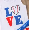 Dziecko baseballowe zestawy odzieżowe dla dzieci bez rękawów Letter List Drukuj Monogrammed Spodenki Spodnie Dla Dzień Niepodległości 3 pc / Set By0991