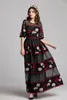 2019 Automne Robes de créateurs de piste pour femmes O Cou Manches 3/4 Broderie à plusieurs niveaux Fête de bal Floral Patchwork Élégant Longues Robes Maxi