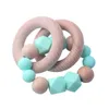 Two Natural Wood Ring Bead Teether for Baby Health Care Accessories Infant Fingers Exercise Toys Colorful Silicon Beaded Soother