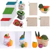 Reusable cotton mesh grocery shopping produce bags eco-friendly polyester fruit vegetable bags hand totes home storage bag DA184