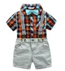 Kids Designer Odzież Chłopcy Plaid Koszule Pasek Spodenki Dżnowione 3 sztuk Zestaw Lattice Stroje Baby Boutique Letnie Odzież dziecięca 3 Wzory DHW3237