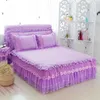 Katoenen kant meisjes prinses beddengoed sets blauw roze beige paarse bed rok set bed spreiding koning / queen / volledige dubbele maat kussenslopen