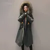 Mujeres Down Parkas Olive Green Jacket Long Parka Abrigos Mujeres Grande Piel Colllar Chaquetas Mujeres Invierno Cierre abrigo Casaco Feminino