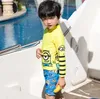 summer Boys swimsuits kids anime printed swimwear children cartoon stripe long sleeve split swimming boys diving suit Y1353