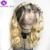 Fashion Hair Ombre Blonde Lace Front Wig Synthetic Body Wave Wigs with Dark Root for Black Women Heat Resistant Fiber 180 Density