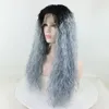 Frontale Perücken, Cosplay, synthetische Spitze-Front-Perücke mit Babyhaar, Ombre, hellblau, langes lockiges Haar für Frauen