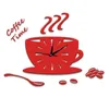 Creative 3D Acrylic Teapot Wall-Clock Coffee Cup Spoon Decorative Kitchen Clocks Matsal sovrum heminredning självhäftande