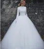 2020 alta Neck muçulmana vestidos de noiva Branco Marfim mangas compridas até o chão baratos vestidos de noiva tamanho personalizado Vestidos de noiva vestidos de noiva