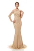 2019 Eleganckie szampan Luksusowy Krokadowy Sukienki Kryształowe Mermaid Yousef Aljasmi Robe de Soiree Sheer Tiulle Neck Arabic Prom FO4448821