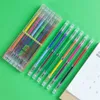 Hot Selling Tranperant Plastic Hand Account Barn Graffiti Dubbelsidig Dubbelfärger Glitter Gel Pen 12 Färger Gelmarkör Set Färgad penna