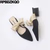 cute bow autumn chinese korean designer slides women 2018 black chunky mules suede sandals pointed toe ladies shoes slippers