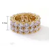 Хип -хоп полные бриллианты Кольцо для мужчин Женщины западные двойные каменные кольца каменные кольца с настоящим золотом.