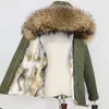 冬のジャケットの女性 2019 リアルファーコートパーカー天然アライグマの毛皮の襟厚く暖かいラビットファーライナーストリート真新しいカジュアル V191111