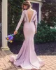 Gorąca Sprzedaż Lavender Mermaid Prom Dress Deep V-Neck Długi Rękaw Backless Suknie Wieczorowe Formalne Dresses BM1541