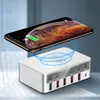 شواحن 5 منافذ شحن أجهزة الكمبيوتر الشخصي+ABS Materant Qi Charger Charger Rapid Charge 5USB MINI LED الشحن اللاسلكي للهاتف الخلوي