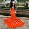 2019 Orange Vneck mit Applikationen ärmellose Sweep Mermaid High -End -Qualität Abendpartykleid S5424739