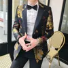 Осенние Blazer Hombre Mens Цветы Blazers Повседневная Клуб Slim Fit Floral Blazer Masculino Americana Hombre Мужская сцена Носить Smart