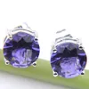 LuckyShine Fashion Simple Women Purple Stud Earrings 925 Silver Wedding Party Women Men Round Stud Ear Brand New 8 mm