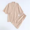 Japanische Kimono Baumwolle Pyjamas Männer Samurai Kostüm Bademantel Haori Yukata Jinbei Set Nachtwäsche Kurzarm Frau Japan Clothes316H