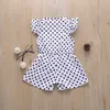 Tuta da ragazza Estate maniche a balze con bottoni pagliaccetti con allacciatura Retro Dots Stampato Pagliaccetto casual Tuta moda per bambini Abbigliamento per bambini CLSYP746