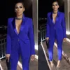 NOVAS Ternos de festa para senhoras azul real Blazer Pant formal Trabalho de escritório Smoking Sexy Mãe dos vestidos de noiva Ternos formais