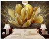 modern wallpaper for living room Oil painting flower relief flashing gold flower 3d stereo TV background wall