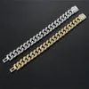 Hip Hop Bracelets 15mm 7/8inch Gold Silver Ice Out Bling Cubic Zirconia CZ Cuban Bracelet Link Chain for Mens Jewelry