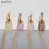BOROSA 3Pcs 26inch Gild Amethysts Natural Stone Perfume Bottle Necklace Essential Oil Diffuser Rose Quartzs Necklace WX1223-N267F