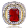 Moda Hip Hop Anelli placcati oro per uomo 3A Cubic Zirconia Red Gem Hiphop Ring Mens Fashion Jewelry