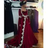 New Arabic Dubai Long Sleeves Kaftan Evening Dresses Burgundy Velvet With Appliques Long Vintage Muslim Party Gowns 20185861559