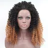 Kort bob peruk värmebeständig 360 front syntetisk spets fram full hår peruk med naturlig hårlinje ombre brun kinky lockiga peruker för kvinnor