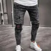 Hommes Skinny Stretch Denim Pantalon Distressed Ripped Freyed Slim Fit Jeans Pantalon Harajuku Sweatpant Hip Hop Pantalon LS 1217