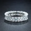 Regalo de Halloween entero y al por menor plateado moda simple transparente medio círculo cuadrado anillo de diamante para mujeres de moda Siz239A