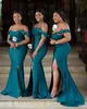 DHL African Hunter Green Bridesmaid Dresses 2022 Sexig Off Shoulder Mermaid Split Side Long Evening Clowns Plus Size Maid of Honor Prom