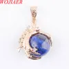 Wojiaer Natural Lapis Lazuli Stoneラウンドビーズドラゴン爪ゴールドペンダントネックレス宝石ジュエリーN3095