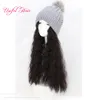 Cap Cap зимнее животное высокое качество парик колпачок женская шерстяная рулона длинные шерстяные шапки для девочек съемная вязаная шерсть шляпа мода дикая крышка