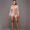 Macacao feminino bodysuit kadın vücut mujer kadınlar uzun kollu tulumlar için pullu glitter backless tulum tulum organları kısa