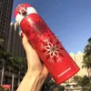 Thermos natal cristal floco de neve vermelho aço inoxidável copo vácuo para fora porta esporte tumbler 500ml para coffee341c8421598