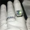 Choucong Amantes anel conjunto de almofada de corte 8ct Diamante Branco de Ouro Preenchido 925 de Noivado De Prata Anéis Da Banda De Casamento Para As Mulheres