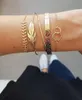 Fashion Ins Style Multi-Layer Gold And Silver Cuff Chian Bracelet with Leaves Bracelet for Women Girl Link Jewelry