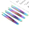 1PC Color Titanium False Eyelash Tweezers Angle Eyebrow Stainless Steel Tweezers Cosmetic Beauty Makeup Tool