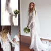 Romantic 2019 Mermaid Wedding Dresses Long Sleeves V Neck Backless Lace Bridal Gowns Plus Size Illusion Country Wedding Dress Custom