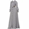 Spring Evening Party Women Black Striped Maxi Shirt Dress Office Lady Work Bowknot Tie Loose Pocket Extra Long Dresses C19041501