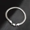 Bracelets pour hommes de 5 mm plaqué argent sterling 925 avec chaîne plate, bijoux à la mode pour femmes, fête d'anniversaire, festival, cadeaux de Noël, 20 cm