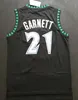 Maglia da uomo di migliore qualità # 34 Paul Pierce Verde Bianco # 21 Maglia Kevin Garnett Nero Blu Camicie bianche cucite Maglia Kevin Garnett College