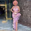 Irrégulière Aso Ebi Sirène Robe De Soirée Avec Halter Sheer Cou À Volants Haute Fente Plus La Taille Robe De Bal Femmes Africaines Formelle Robes De Soirée