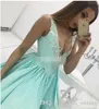 2019 barato Modern Light Mint Cocktail Vestido Una línea Sin mangas Breve Mini Semi Club Wear Vestido de fiesta de Homecoming Party Plus Tamaño CUSTOM HAY