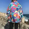 Fashion-Japanese Kimono Jacket Men Printed Cardigan Summer Casual Men's Jackets Hip Hop Streetwear Color Block Male Coats Outerwear